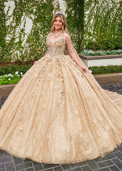 Rachel Allan RQ3135 Strapless Cape Quinceanera Dress