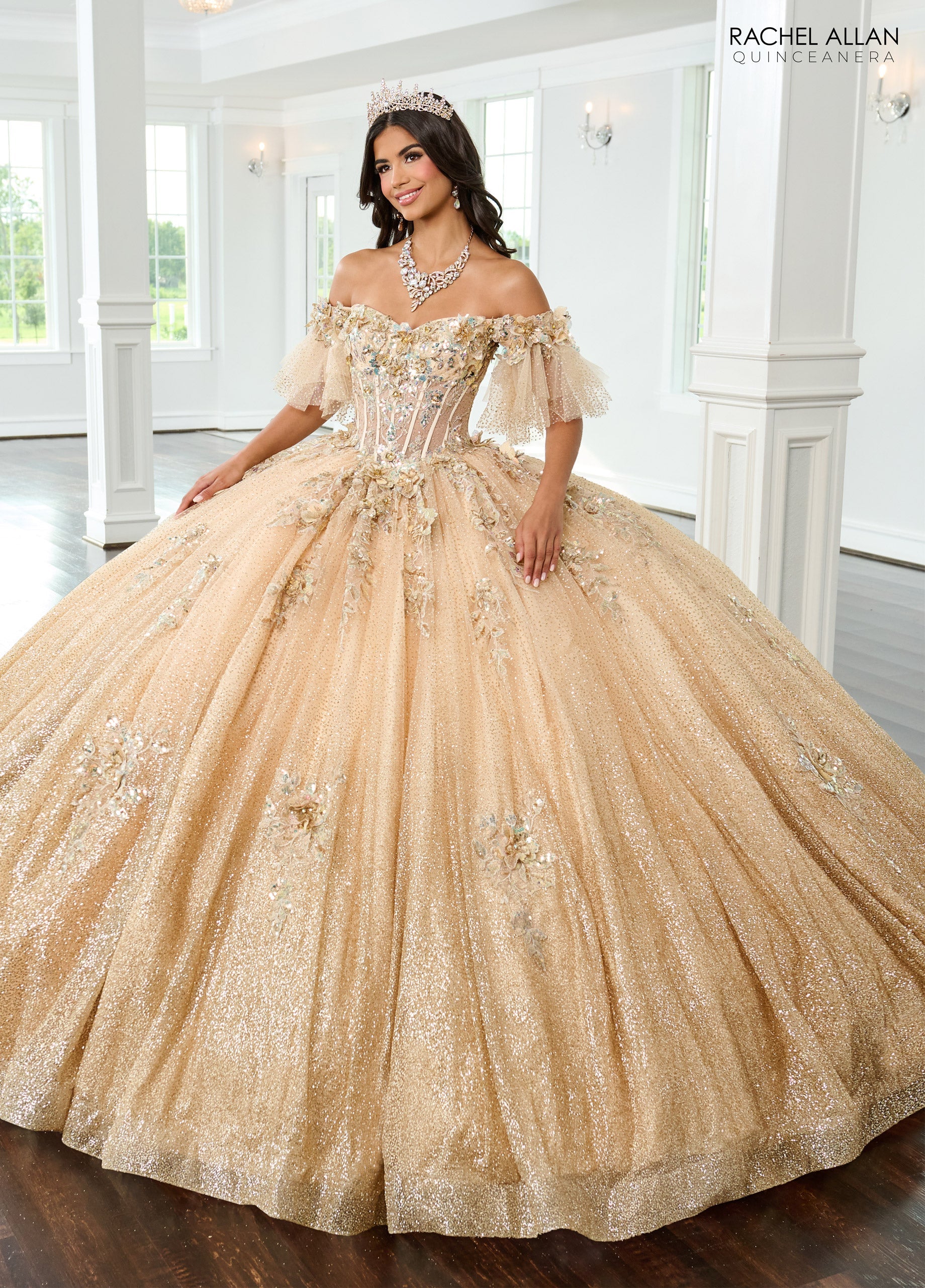 champagne quinceanera dresses off the shoulder Off-Shoulder Quinceaera Dress