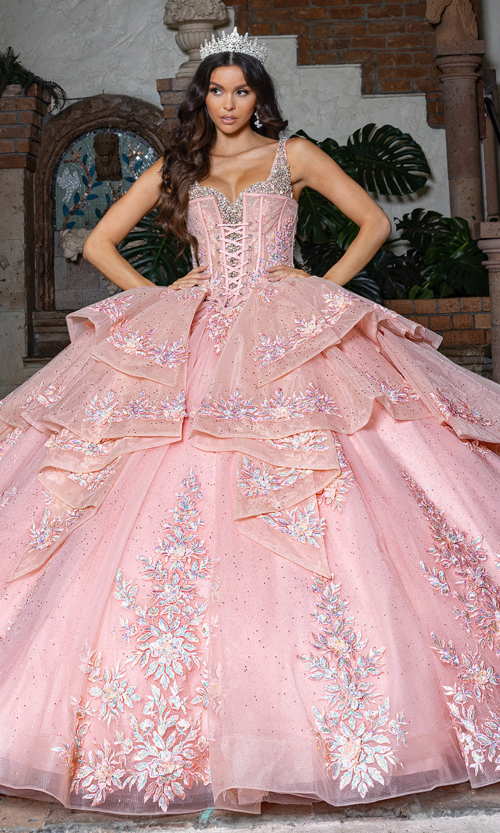 Rachel Allan RQ3158 Tiered Glitter Embroidered Quince Gown