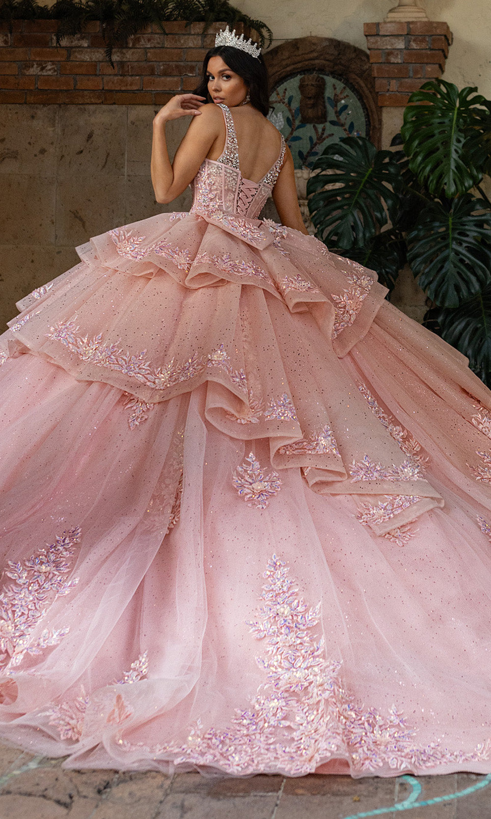 Rachel Allan RQ3158 Tiered Glitter Embroidered Quince Gown