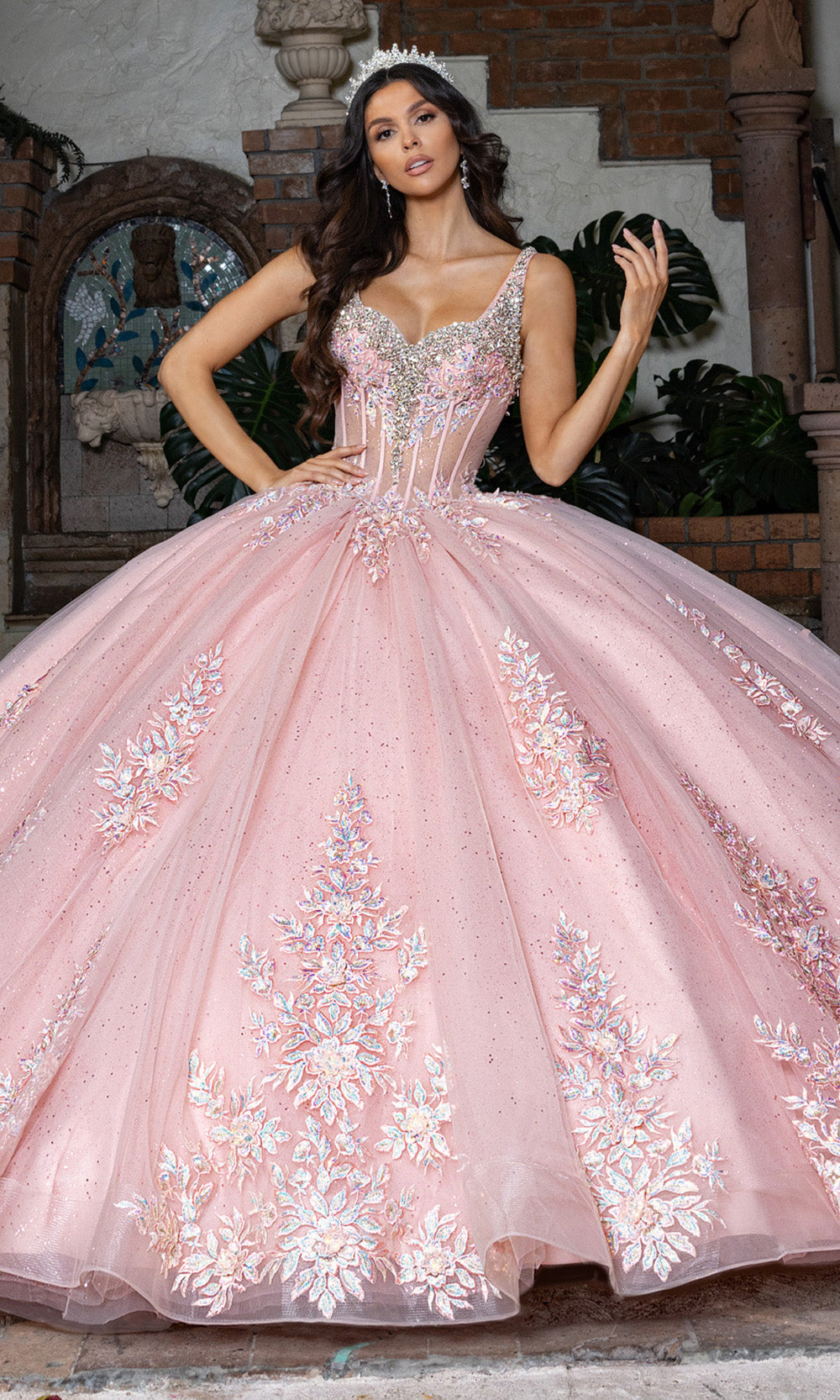 Rachel Allan RQ3158 Tiered Glitter Embroidered Quince Gown