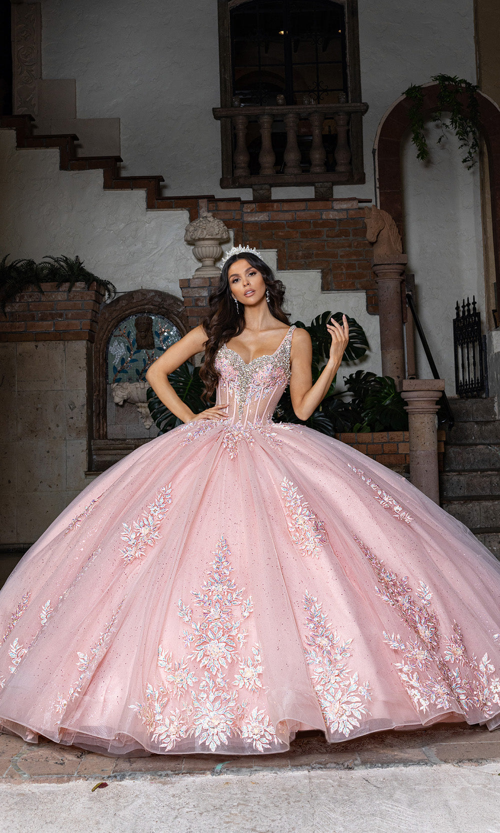 Rachel Allan RQ3158 Tiered Glitter Embroidered Quince Gown