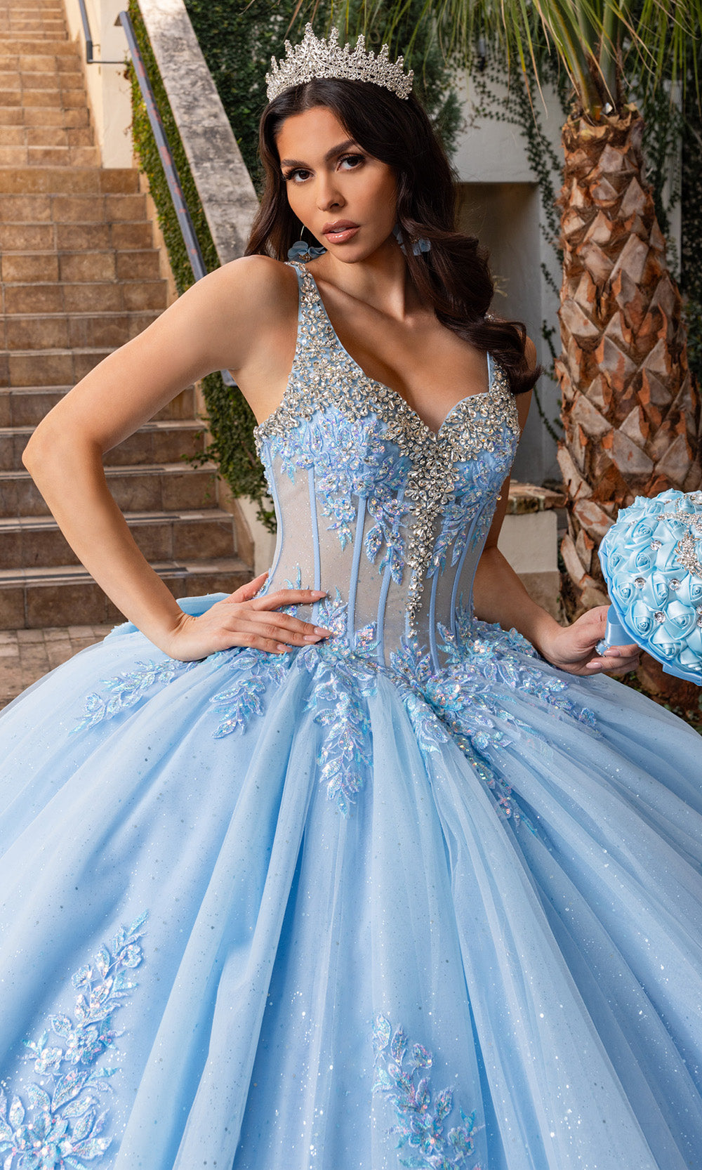 Rachel Allan RQ3158 Tiered Glitter Embroidered Quince Gown