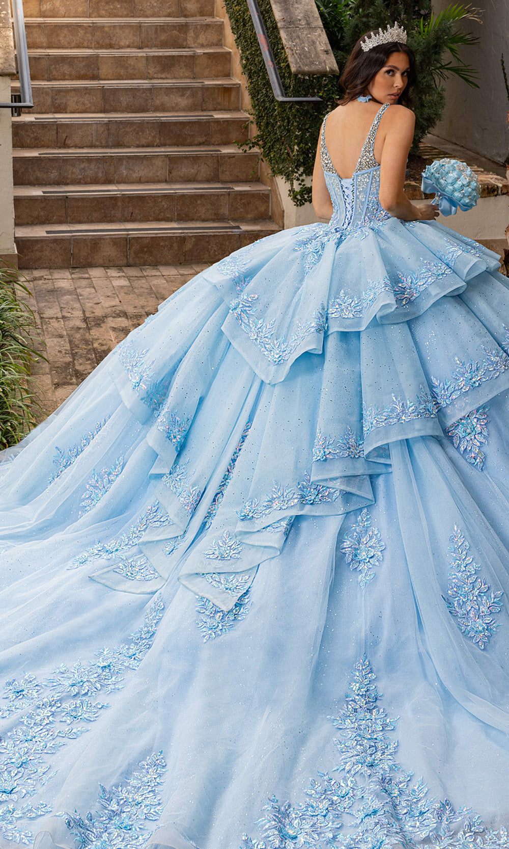 Rachel Allan RQ3158 Tiered Glitter Embroidered Quince Gown