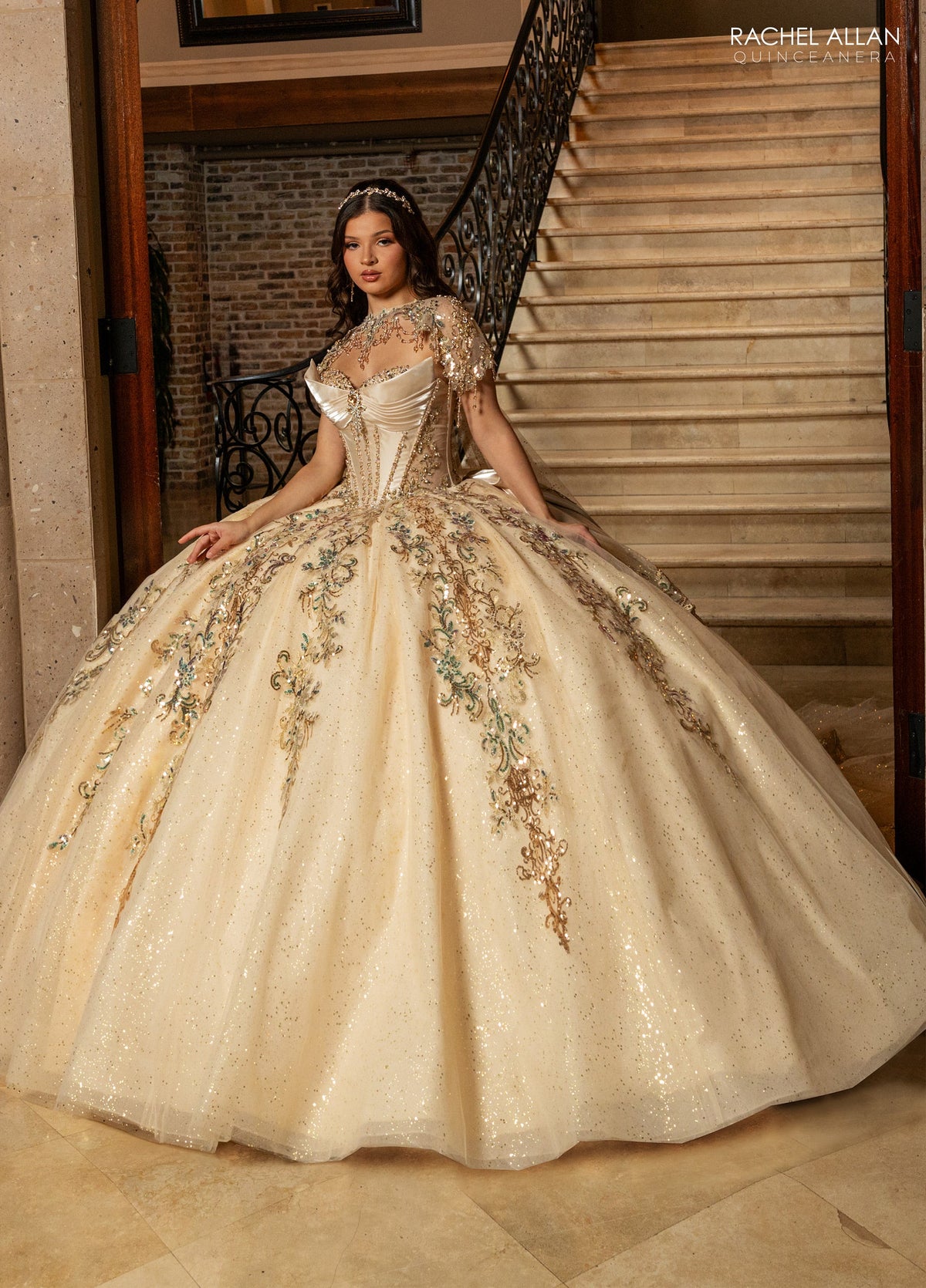 Rachel Allan RQ3172 Strapless Cape Quinceanera Dress