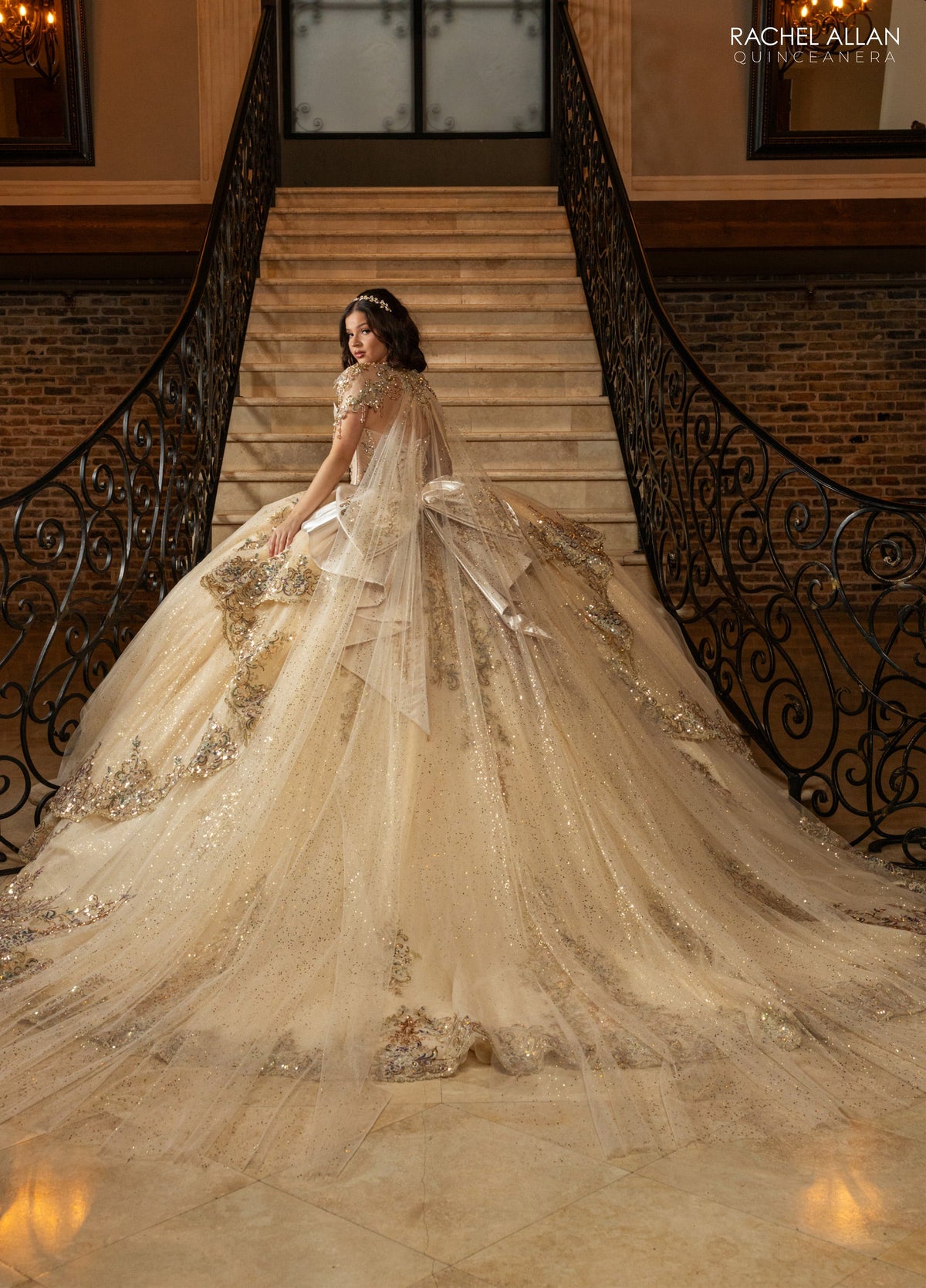 Rachel Allan RQ3172 Strapless Cape Quinceanera Dress