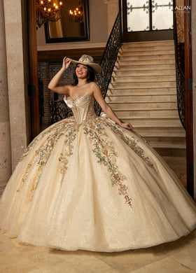 Rachel Allan RQ3172 Strapless Cape Quinceanera Dress