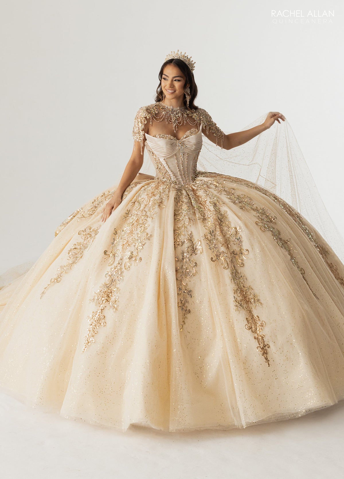 Rachel Allan RQ3172 Strapless Cape Quinceanera Dress