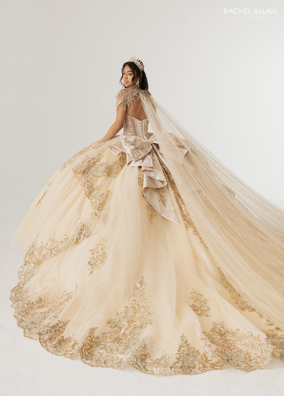 Rachel Allan RQ3172 Strapless Cape Quinceanera Dress