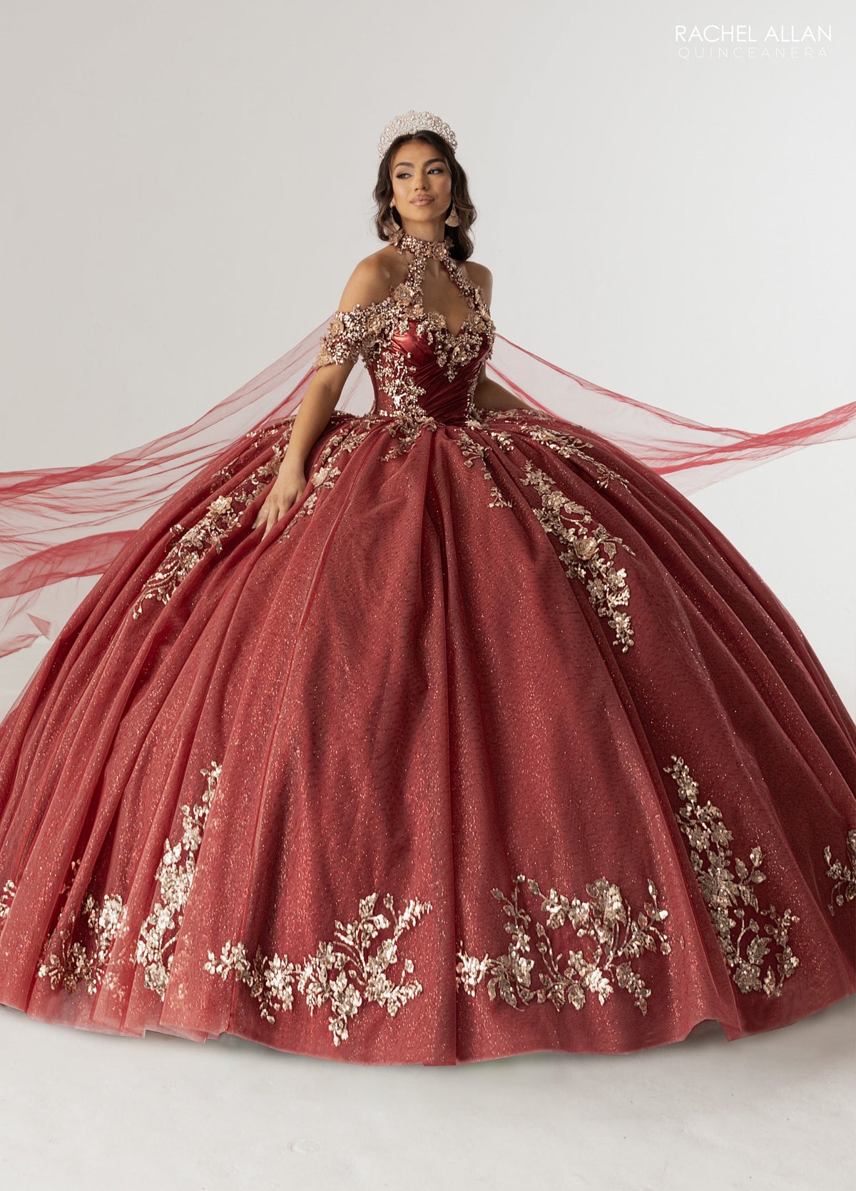 Rachel Allan RQ3178 Off Shoulder Cape Quinceanera Dress