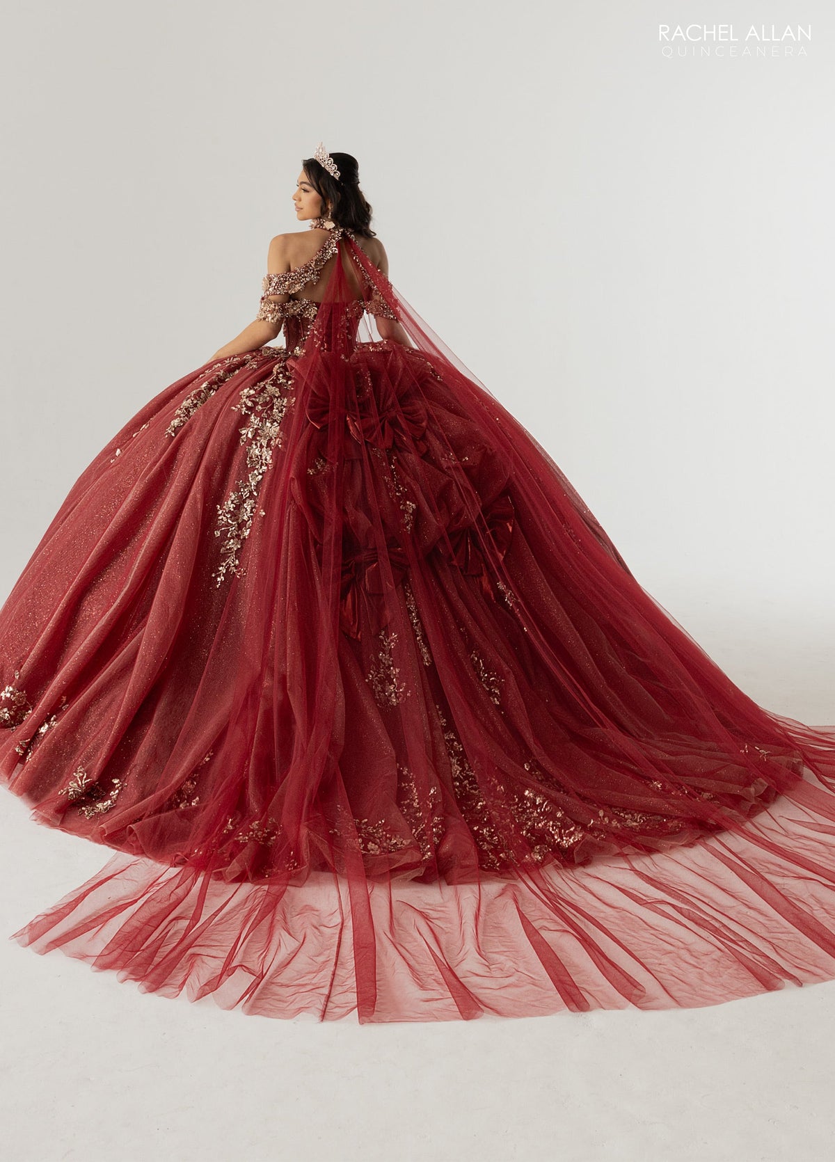 Rachel Allan RQ3178 Off Shoulder Cape Quinceanera Dress