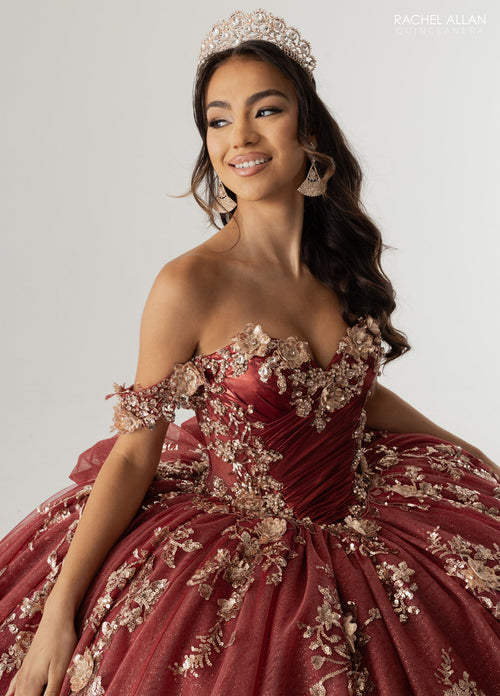 Rachel Allan RQ3178 Off Shoulder Cape Quinceanera Dress
