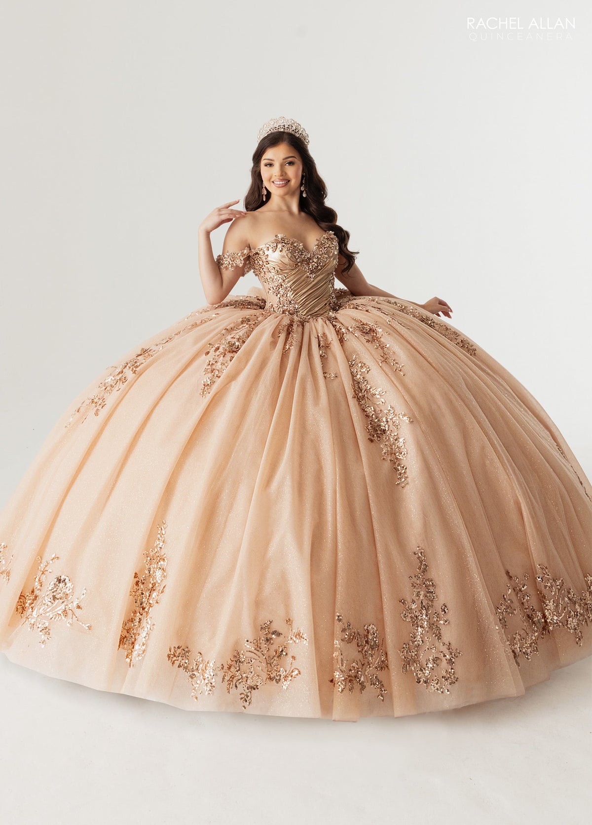 Rachel Allan RQ3178 Off Shoulder Cape Quinceanera Dress