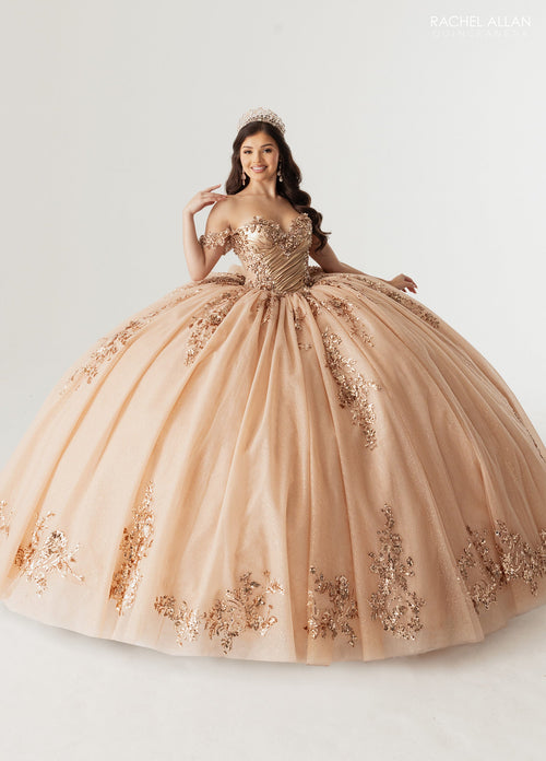 Rachel Allan RQ3178 Off Shoulder Cape Quinceanera Dress