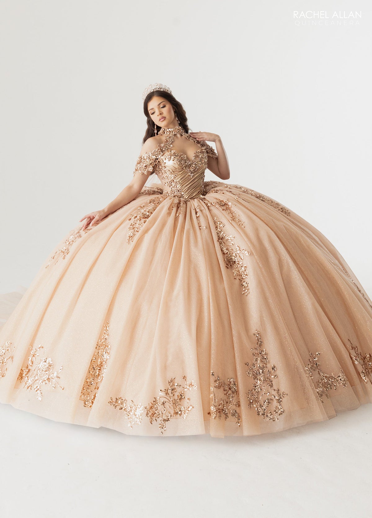 Rachel Allan RQ3178 Off Shoulder Cape Quinceanera Dress