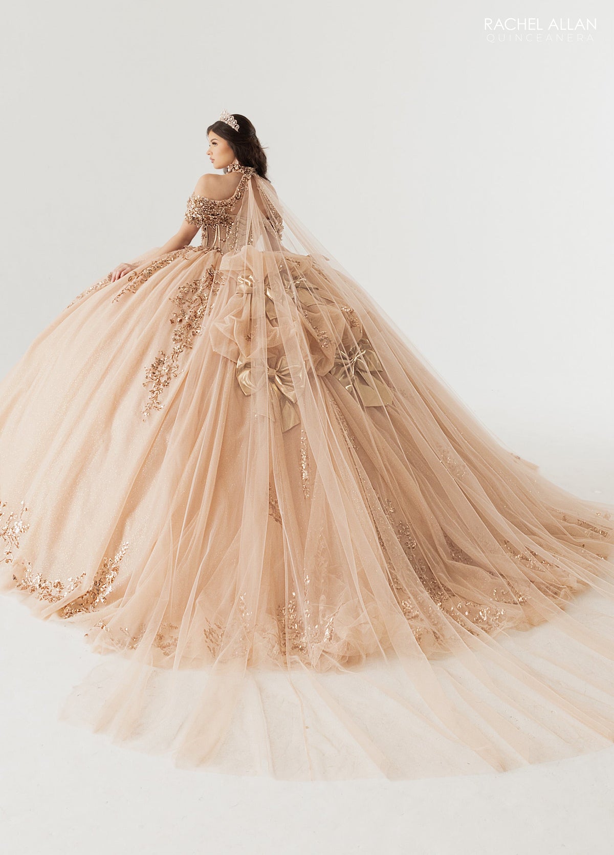 Rachel Allan RQ3178 Off Shoulder Cape Quinceanera Dress