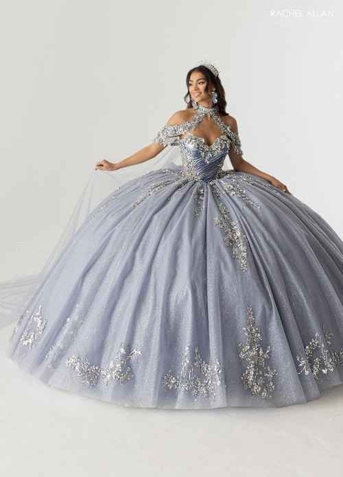 Rachel Allan RQ3178 Off Shoulder Cape Quinceanera Dress