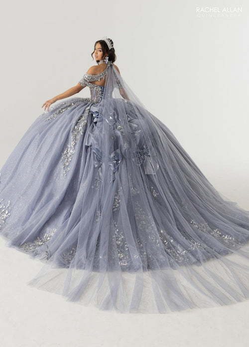 Rachel Allan RQ3178 Off Shoulder Cape Quinceanera Dress