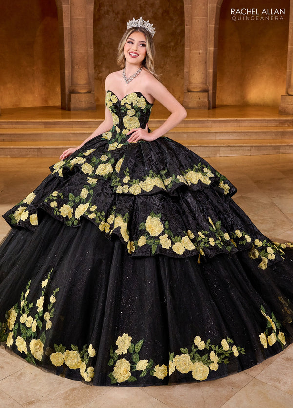 Rachel Allan Black Yellow Quinceanera Dresses