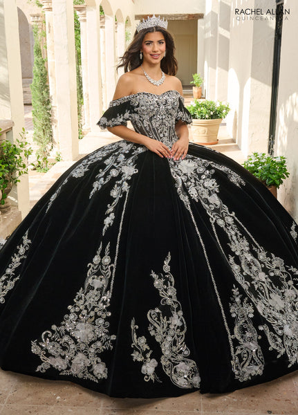 black and silver quince dresses Quinceanera Collection 26060 - Long Diamond Tulle/Sequins Lace Ballgown