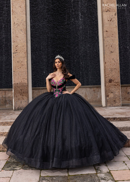 Floral Embroidery Quinceañera Dress with Detachable Corset Overlay by Rachel Allan RQ5016