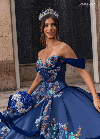 Floral Embroidery Quinceañera Dress with Detachable Corset Overlay by Rachel Allan RQ5016