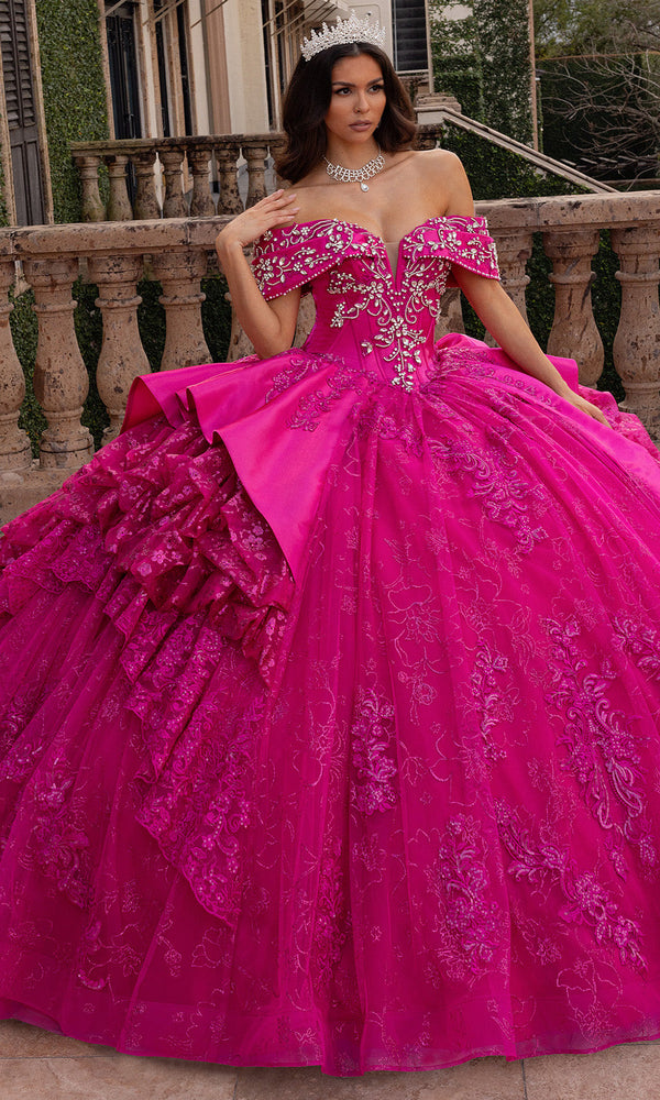 Rachel Allan RQ6001 Ruffled Embroidered Off Shoulder Gown
