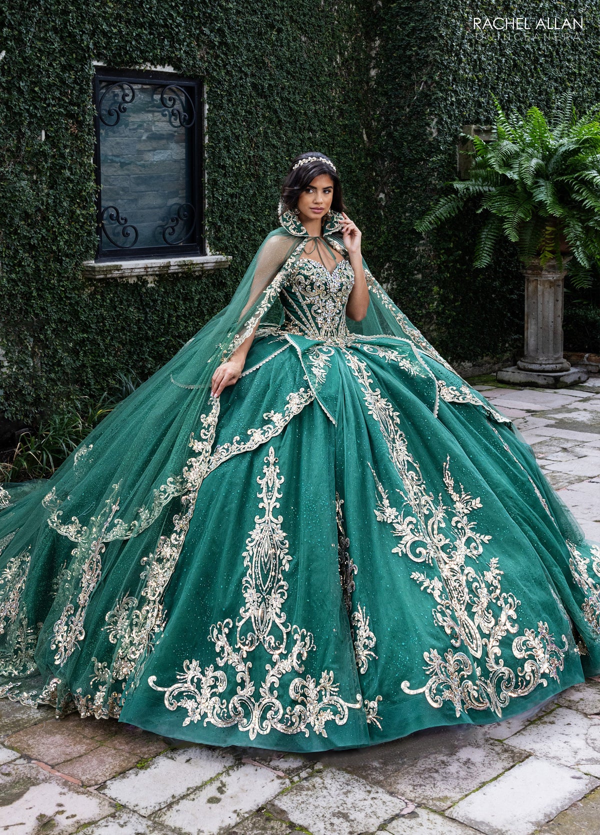 Rachel Allan RQ6015 Strapless Cape Quinceanera Dress