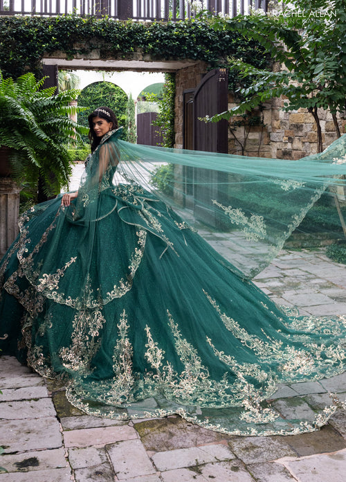 Rachel Allan RQ6015 Strapless Cape Quinceanera Dress