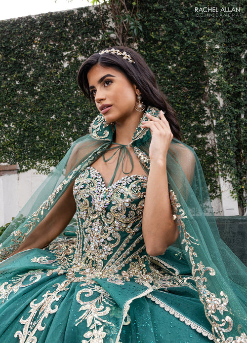 Rachel Allan RQ6015 Strapless Cape Quinceanera Dress