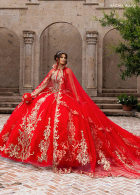 Rachel Allan RQ6015 Strapless Cape Quinceanera Dress