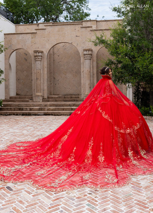 Rachel Allan RQ6015 Strapless Cape Quinceanera Dress