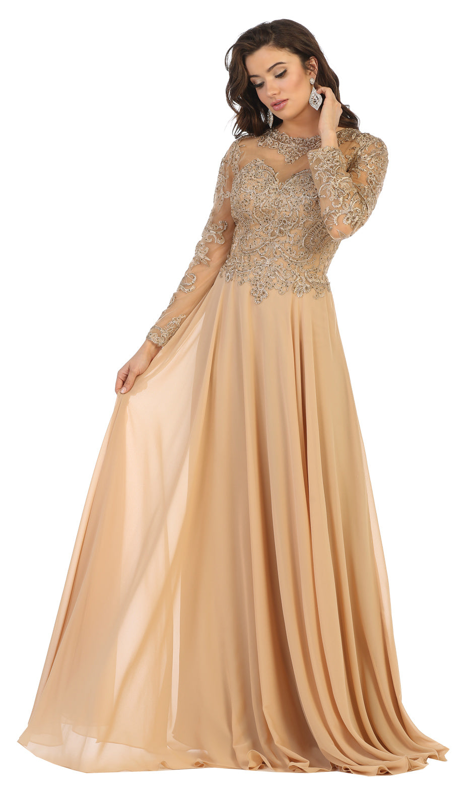 Long Sleeve Plus Size Mother of the Bride Dress by Royal Queen RQ7732