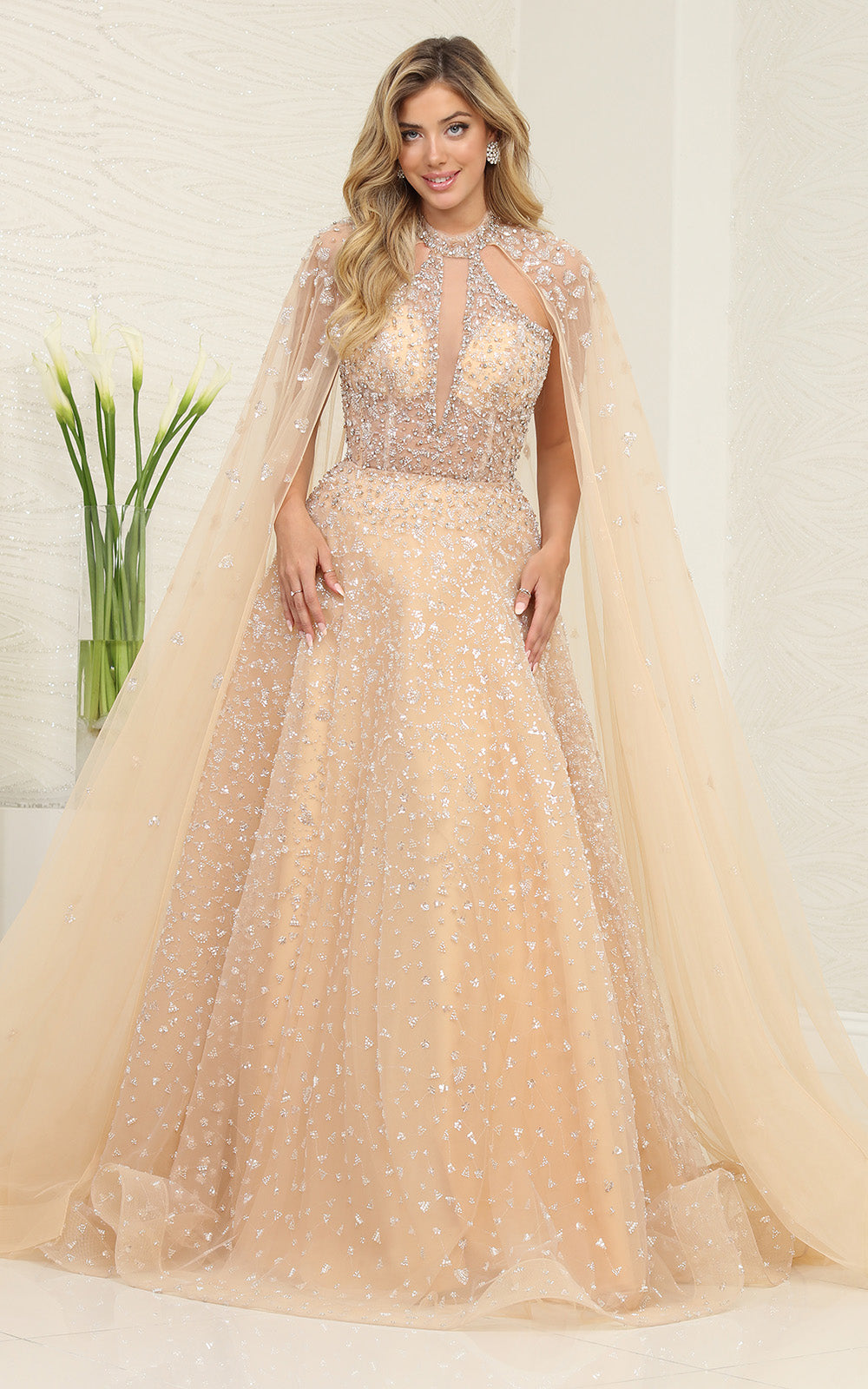 Vestido de novia champán, largo y de talla grande, de RQ8133
