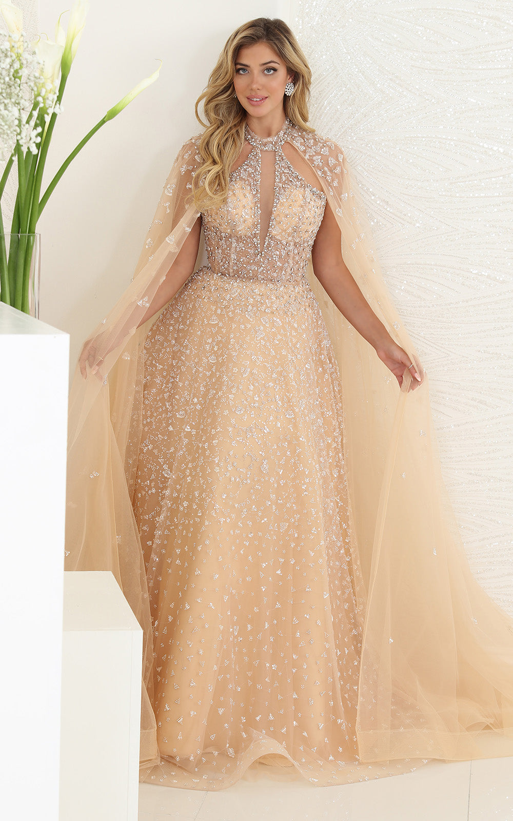 Vestido de novia champán, largo y de talla grande, de RQ8133