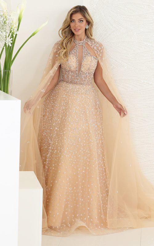 Vestido de novia champán, largo y de talla grande, de RQ8133