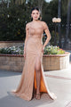 Royal Queen RQ8195 Off-Shoulder Sequin Beaded Evening Gown with High Slit