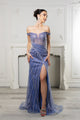 Royal Queen RQ8195 Off-Shoulder Sequin Beaded Evening Gown with High Slit