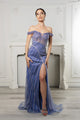 Royal Queen RQ8195 Off-Shoulder Sequin Beaded Evening Gown with High Slit