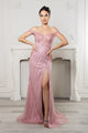 Royal Queen RQ8195 Off-Shoulder Sequin Beaded Evening Gown with High Slit
