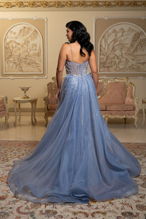 Sparkling Beaded Mermaid Evening Gown with Sheer Corset by Royal Queen RQ8208