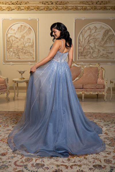 Sparkling Beaded Mermaid Evening Gown with Sheer Corset by Royal Queen RQ8208