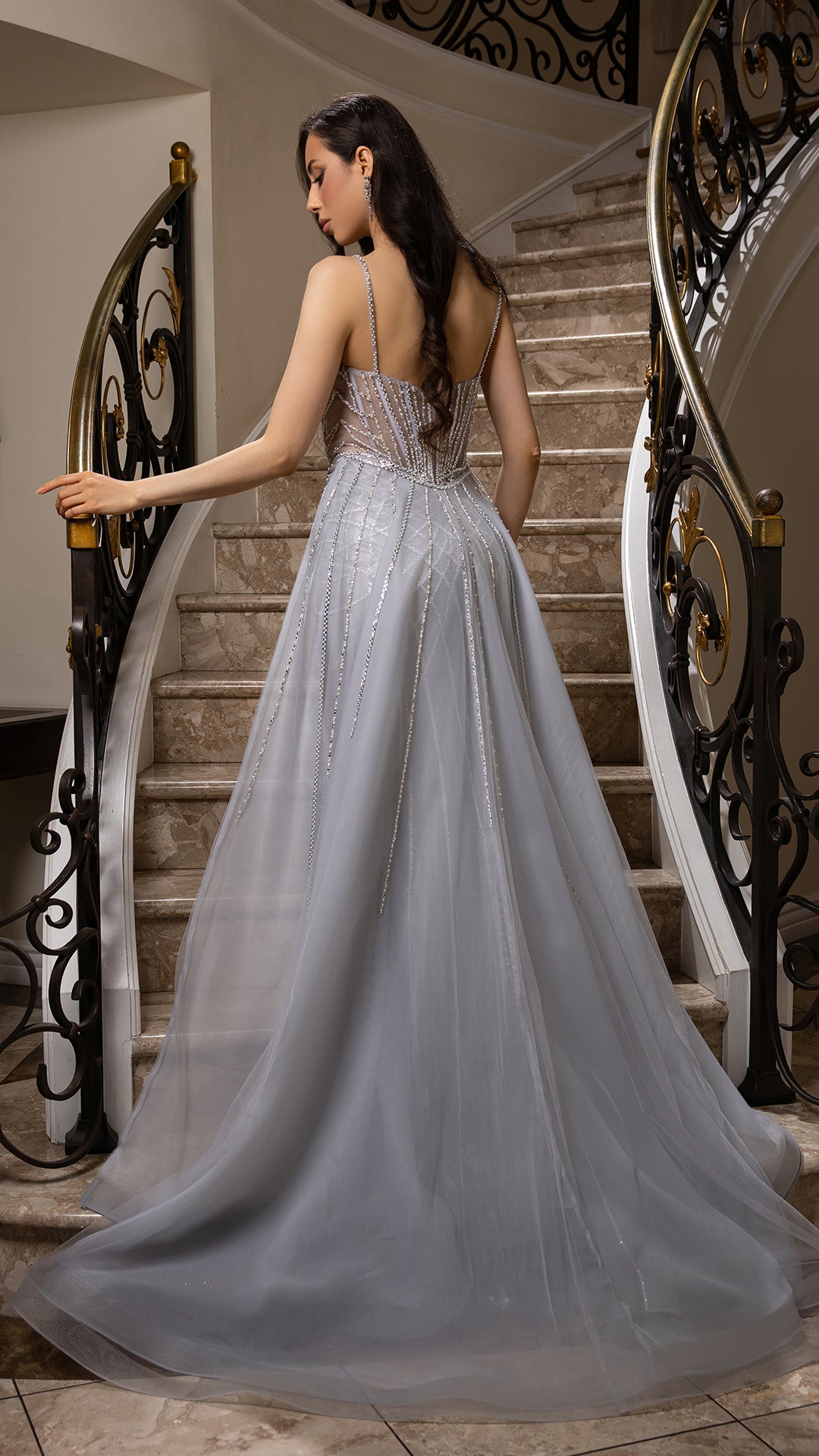 Sparkling Beaded Mermaid Evening Gown with Sheer Corset by Royal Queen RQ8208