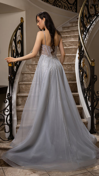 Sparkling Beaded Mermaid Evening Gown with Sheer Corset by Royal Queen RQ8208