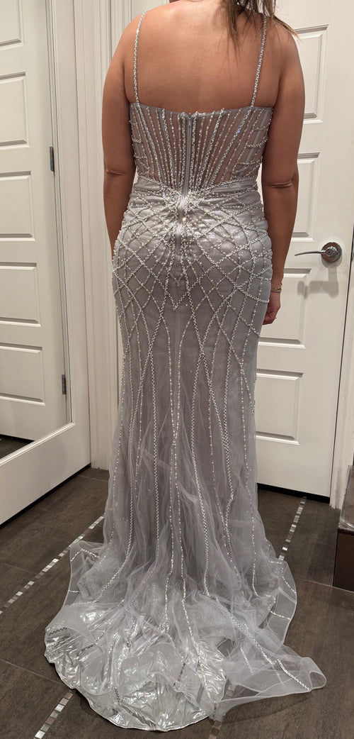 Sparkling Beaded Mermaid Evening Gown with Sheer Corset by Royal Queen RQ8208