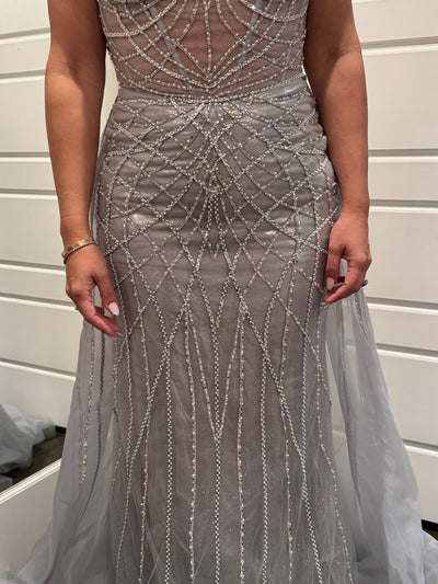 Sparkling Beaded Mermaid Evening Gown with Sheer Corset by Royal Queen RQ8208