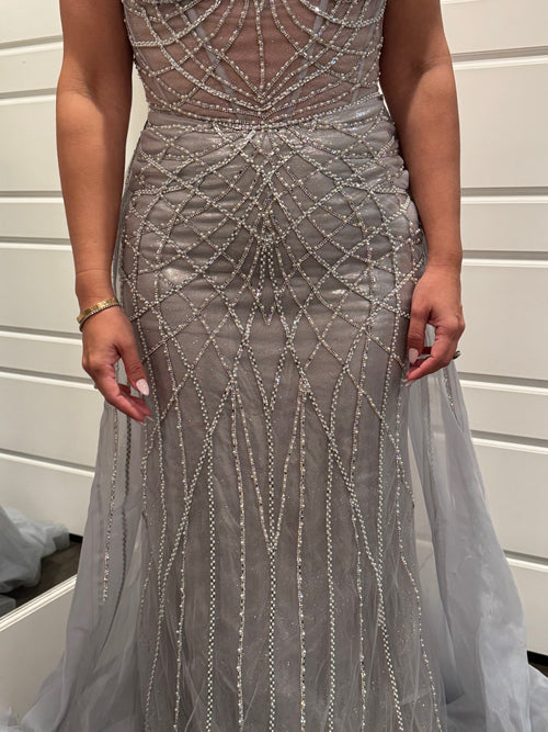 Sparkling Beaded Mermaid Evening Gown with Sheer Corset by Royal Queen RQ8208