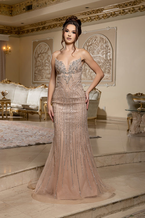 Strapless Beaded Prom Dress with Sweetheart Neckline & Lace-Up Back by Royal Queen RQ8225