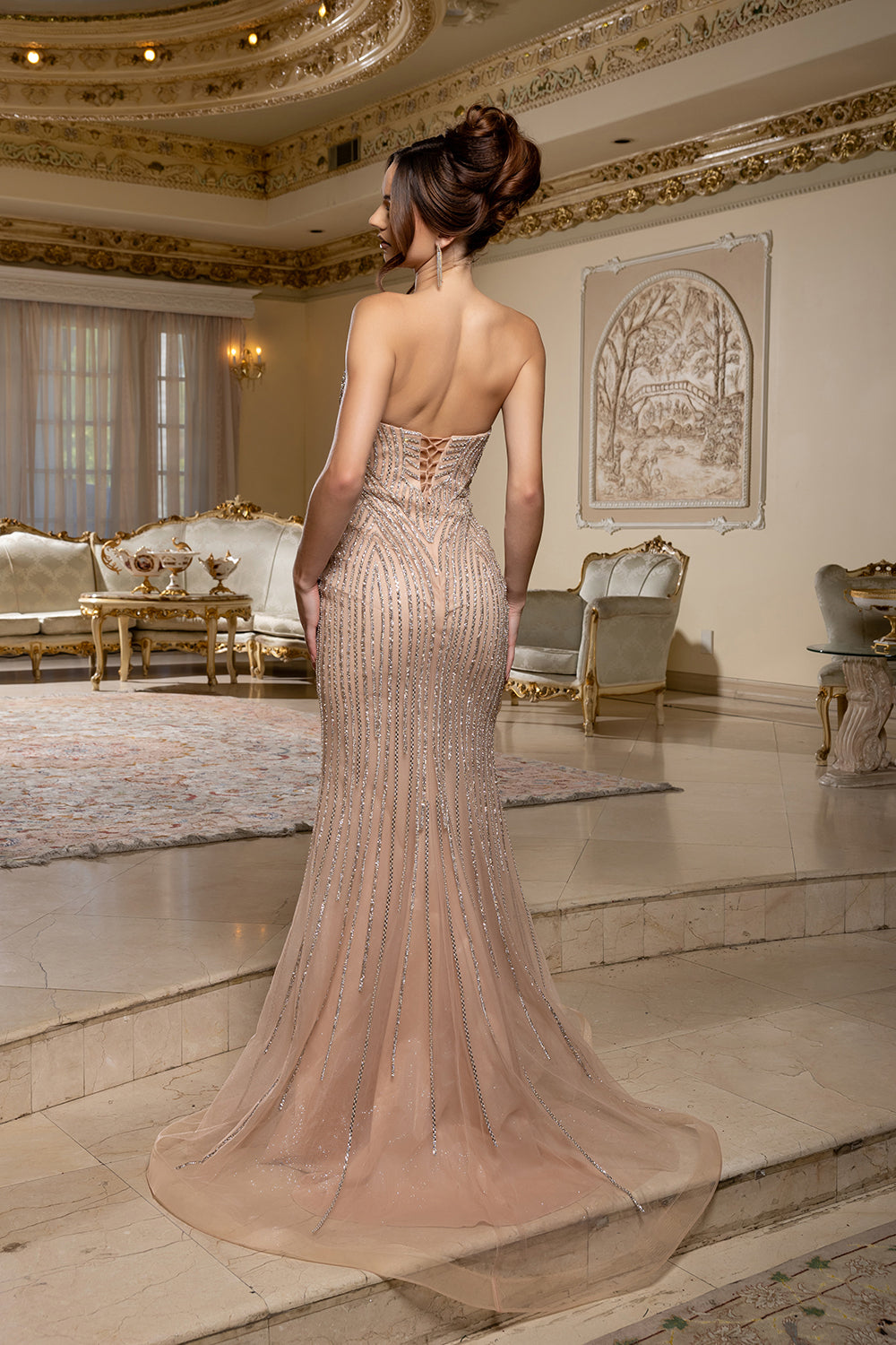 Strapless Beaded Prom Dress with Sweetheart Neckline & Lace-Up Back by Royal Queen RQ8225
