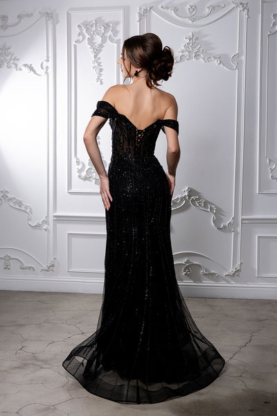 Off Shoulder Beaded Corset Bodice Lace-Up Back Formal Prom Dress by Royal Queen RQ8233B